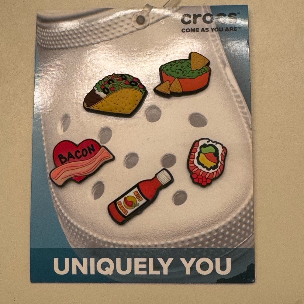 Sets of 5 Crocs Food Jibbitz Charms Taco Bacon Hot Sauce Guacamole
